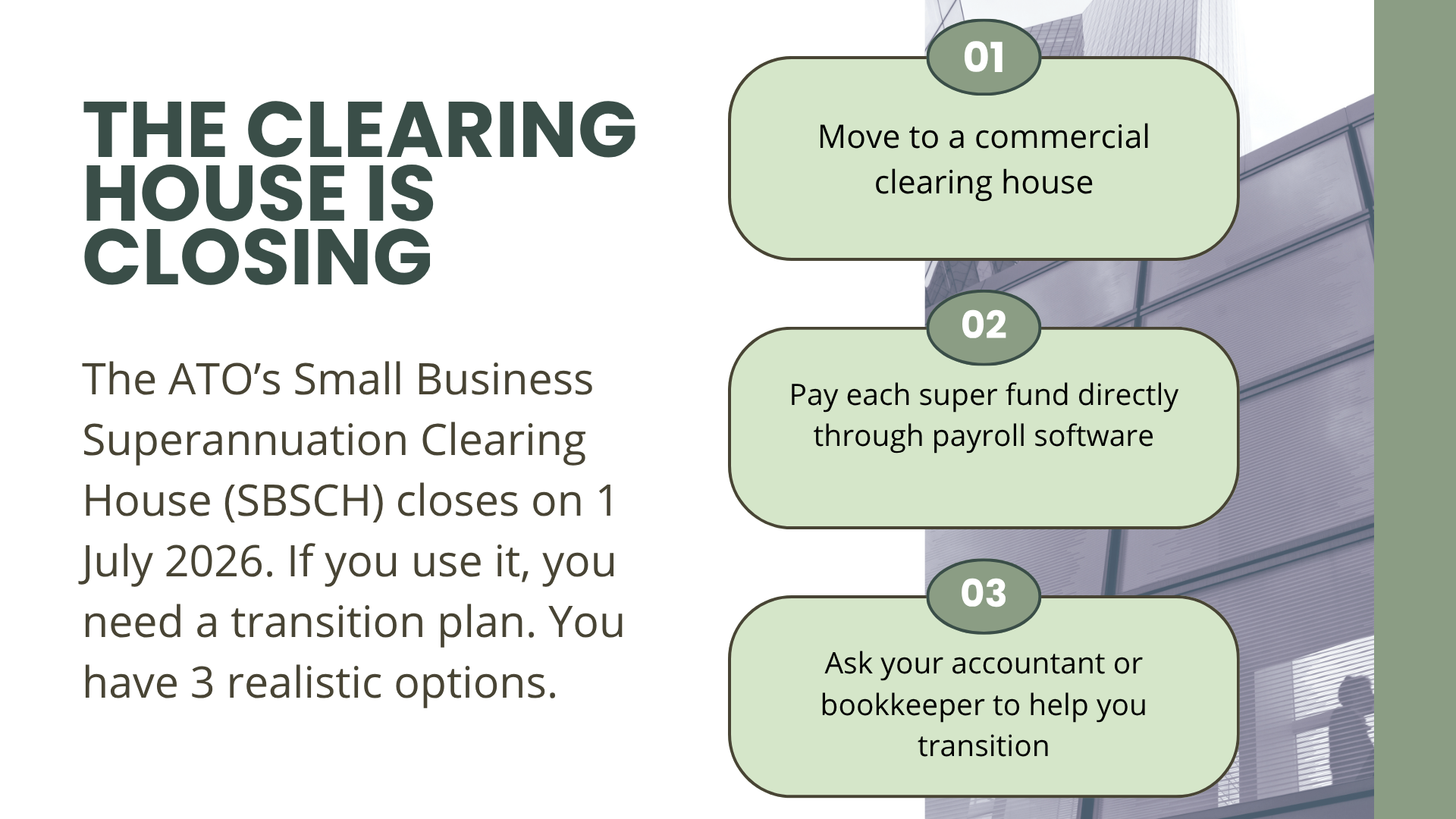 The Small Business Superannuation Clearing House is closing